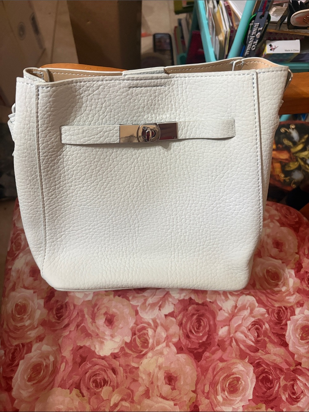 Light blue Leather Bucket Bag with Silver Accent